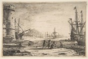 Harbour with a Large Tower, Claude Lorrain (Claude Gellée)  French, Etching; third state of six (Mannocci)