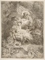 God the Father observing the Virgin and Child, angels to the right, Giovanni Benedetto Castiglione (Il Grechetto) Italian, Etching