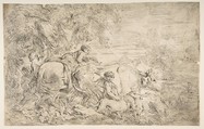 Shepherds with their flock, Giovanni Benedetto Castiglione (Il Grechetto)  Italian, Etching