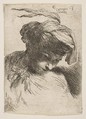 Young man looking down to right, from "Small Heads in Oriental Headdress", Giovanni Benedetto Castiglione (Il Grechetto) Italian, Etching