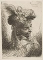 Young man facing three quaters right wearing a fur headdress with a plume, jewel and a headband, from "Small Heads in Oriental Headdress", Giovanni Benedetto Castiglione (Il Grechetto) Italian, Etching