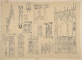 Studies of church facades from the Workshop of Froment-Meurice; verso, design for building facades, Workshop of Jacques-Charles-François-Marie Froment-Meurice (French, 1864–1948), Graphite