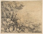 Two shepherds, a donkey and other animals in a landscape, Giovanni Benedetto Castiglione (Il Grechetto)  Italian, Etching