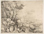 Two shepherds, a donkey and other animals in a landscape, Giovanni Benedetto Castiglione (Il Grechetto)  Italian, Etching