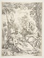 The Holy Family resting on their flight into Egypt, Simone Cantarini  Italian, Etching