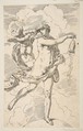 Fortune standing on a globe and emptying a purse of coins, Simone Cantarini  Italian, Etching