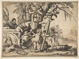 Holy Family with Christ Child Stepping on Serpent, Laurent de La Hyre French, Etching; second state of two (Robert-Dumesnil)