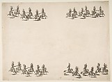 Twenty-four Cavaliers Battle with Swords in Four Groups, Stefano della Bella  Italian, Etching