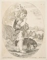 Saint John the Baptist eating a piece of fruit, an oval composition, Stefano della Bella Italian, Etching; third state of three