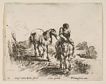 A young horseman, seen from the front, leading another horse, plate 11 from "Diversi capricci", Stefano della Bella Italian, Etching; third state of four