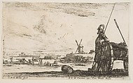 A Pikeman standing at right next to a canon, other military figures in the background, plate 5 from "Various Military Caprices" (Varii capricci militari), Stefano della Bella Italian, Etching; second state of three