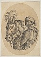 Black slave carries a leopard pelt and holds the bridle of a horse, from "Several heads in the Persian style" (Plusieurs têtes coiffées à la persienne), Stefano della Bella  Italian, Etching; second state of two