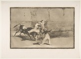 A Moor Caught by the Bull in the ring, plate 8 from "La Tauromaquia", Goya (Francisco de Goya y Lucientes)  Spanish, Etching, burnished aquatint, drypoint