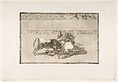Plate 26 from "La Tauromaquia": A picador is unhorsed and falls under the bull, Goya (Francisco de Goya y Lucientes)  Spanish, Etching, burnished aquatint, drypoint