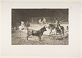 Plate 27 from "La Tauromaquia": The celebrated picador, Fernando del Toro, draws the fierce beast on with his pike, Goya (Francisco de Goya y Lucientes)  Spanish, Etching, aquatint, drypoint