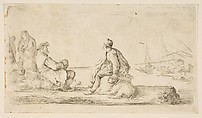 A young sailor and an old man sitting by the sea, Stefano della Bella Italian, Etching; first state of two