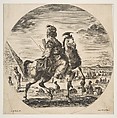 Moorish horseman in profile facing right, in the background a pyramid at left, many figures and an elephant, from 'Figures on Horseback' (Cavaliers nègres, polonais et hongrois), Stefano della Bella Italian, Etching; second state of two
