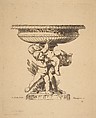 Ornamental design of three children holding up a fountain, Auguste Pequegnot French, Etching