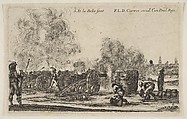 Plate 6: battery of cannons firing on a city, from "Various Military Caprices" (Varii capricci militari), Stefano della Bella Italian, Etching; first state of four