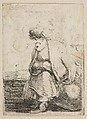 An Old Turk Seated on a Stone, Stefano della Bella Italian, Etching