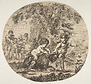 A child and a satyr child playing with a goat, Stefano della Bella Italian, Etching; reverse copy