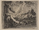 Jupiter and Danäe, from 'Game of Mythology' (Jeu de la Mythologie), Stefano della Bella  Italian, Etching; first state of five