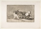 Plate 3 from " La Tauromaquia": The Moors settled in Spain, giving up the superstitions of the Koran, adopted this art of hunting, and spear a bull in the open, Goya (Francisco de Goya y Lucientes)  Spanish, Etching, burnished aquatint, drypoint, burin