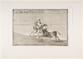 Plate 13 of  "La Tauromaquia": A Spanish mounted knight in the ring breaking short spears without the help of assistants, Goya (Francisco de Goya y Lucientes)  Spanish, Etching, burnished aquatint, drypoint, burin