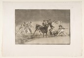 Plate 17 of "La Tauromaquia": The Moors use donkeys as a barrier to defend themselves against the bull whose horns have been tipped with balls, Goya (Francisco de Goya y Lucientes)  Spanish, Etching, burnished aquatint, drypoint, burin