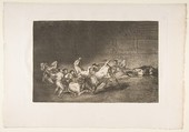 Plate 32 from "La Tauromaquia": Two teams of picadors thrown one after the other by a single bull, Goya (Francisco de Goya y Lucientes)  Spanish, Etching, burnished aquatint, drypoint, burin