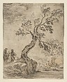 Landscape with two women, one mounted on a donkey, Stefano della Bella Italian, Etching; touched proof with handwork in light gray wash