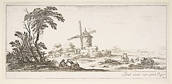 Plate 10: a family in center foreground, various figures and horses in middleground, a windmill in center background, from 'Various landscapes' (Divers paysages), Stefano della Bella  Italian, Etching; second state of two