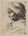 Plate 16: head of an old man in profile with a cloth tied around his head, from 'The Book for Learning to Draw' (Livre pour apprendre à dessiner), Stefano della Bella  Italian, Etching