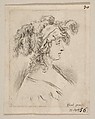 Plate 15: mid-bust of a young woman in profile wearing a hat topped with feathers, from 'The Book for Learning to Draw' (Livre pour apprendre à dessiner), Stefano della Bella  Italian, Etching