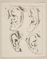 Plate 5: four ears, from 'The Book for Learning to Draw' (Livre pour apprendre à dessiner), Stefano della Bella  Italian, Etching