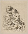 Plate 1: two children sitting on the ground, the child on the right drawing while the child on the left holding the album, the title page from 'The Book for Learning to Draw' (Livre pour apprendre à dessiner), Stefano della Bella  Italian, Etching