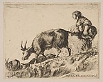 Plate 14: Shepherdess herding goats, from "Various animals" (Diversi animali), Stefano della Bella Italian, Etching; third state of three (De Vesme)