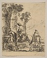 Plate 19: Landscape with a Cavalier Watering His Horse at a Fountain, from "Various figures and doodles" (Diverses figures et griffonnemens), Stefano della Bella  Italian, Etching