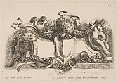 Cartouche Containing an Empty Shield Surmounted by a Lion and Framed by a Lion and a Child, Stefano della Bella  Italian, Etching; second state