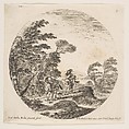 A gale in the forest, two horsemen wrapped in their cloaks, with the wind blowing from the left side, plate 3 from "Roman landscapes and ruins" (Paysages et ruines de Rome), Stefano della Bella  Italian, Etching; fourth state of nine (Talbierska)