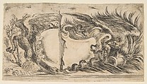 Two Different Halves of Cartouches Each Showing an Eagle Fighting a Serpent, Stefano della Bella  Italian, Etching, proof with additions in brown pen and ink and black chalk