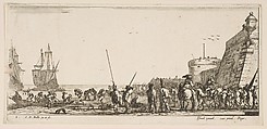 Plate 1: soldiers waiting to board a ship, from 'Various Embarkations' (Divers embarquements), Stefano della Bella  Italian, Etching