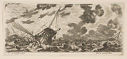 Plate 6: three ships in a storm, from 'Various Embarkations' (Divers embarquements), Stefano della Bella  Italian, Etching