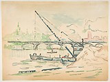 Le Pont des Arts, Paul Signac  French, Watercolor over black chalk