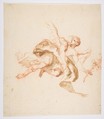 An Angel holding a Lily, Cosmas Damian Asam German, Red chalk, brush and brown ink