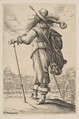A Man Seen from the Back Leaning on a Cane or Mallet, Anonymous, French, 17th century French, Etching; reverse copy