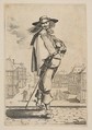 Gentleman with a Sword Before Some Buildings, Anonymous, French, 17th century French, Etching; reverse copy