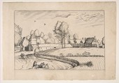 Country Houses, couple and cornfield in the foreground, from the series The Small Landscapes (Praediorum Villarum), The Master of the Small Landscapes  Netherlandish, Etching; first state of three