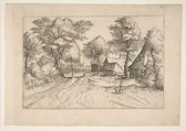 Village Road with a Farm and Sheds, from the series, The Small Landscapes (Multifariarum Casularum), Johannes van Doetecum I  Netherlandish, Etching; first state of four