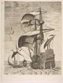 Armed Three-Master on the Open Sea Accompanied by a Galley from The Sailing Vessels, Pieter Bruegel the Elder Netherlandish, Engraving and etching; second state of three